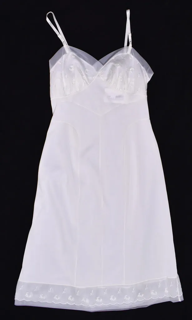 1950s Off White Embroidered Bust & Hem Full Slip