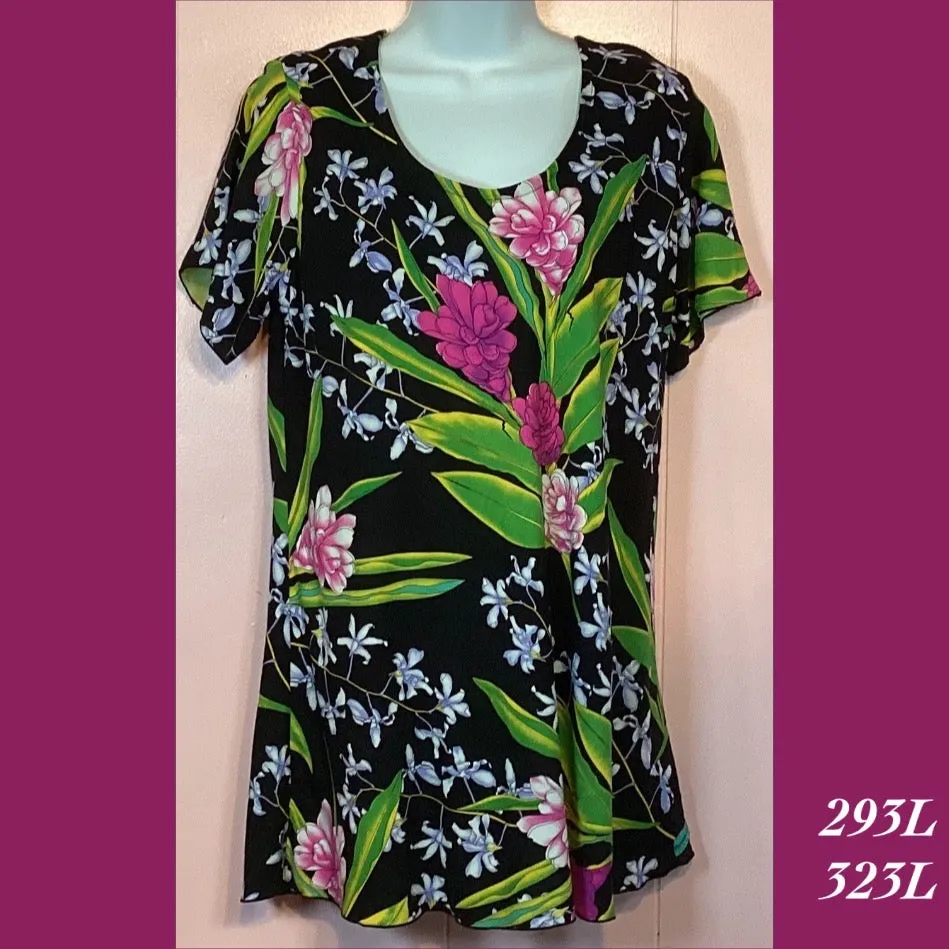 293LX - 323L , Sleeved bias cut top long, plus size