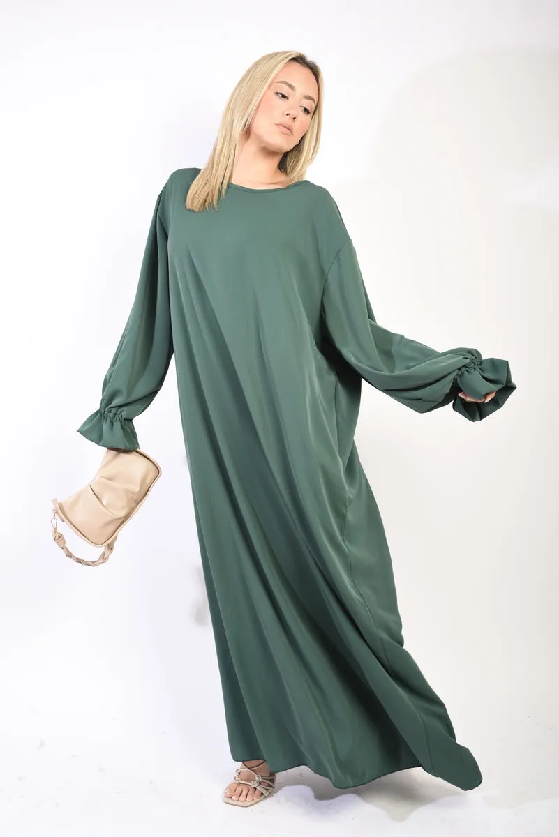 Abaya Maxi Dress with Elastic Sleeve