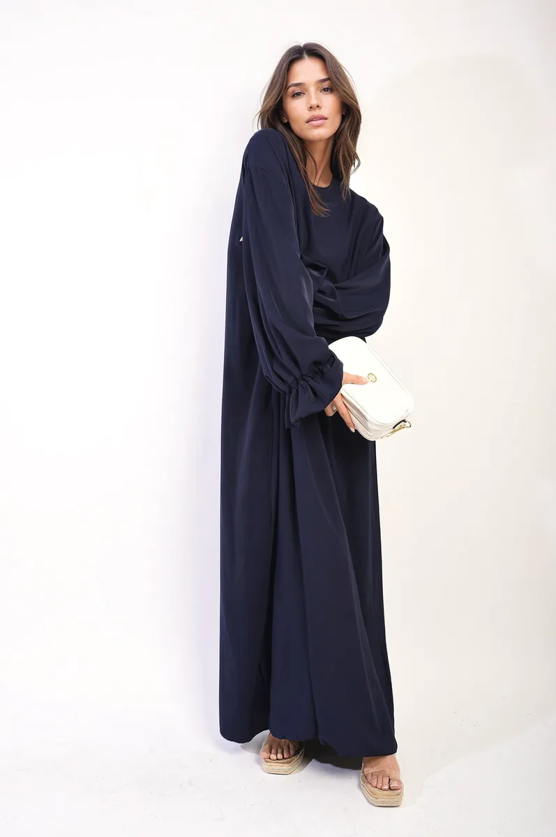 Abaya Maxi Dress with Elastic Sleeve