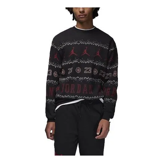 Air jordan essential holiday fleece crew 'Gym Red Black' sweater, red