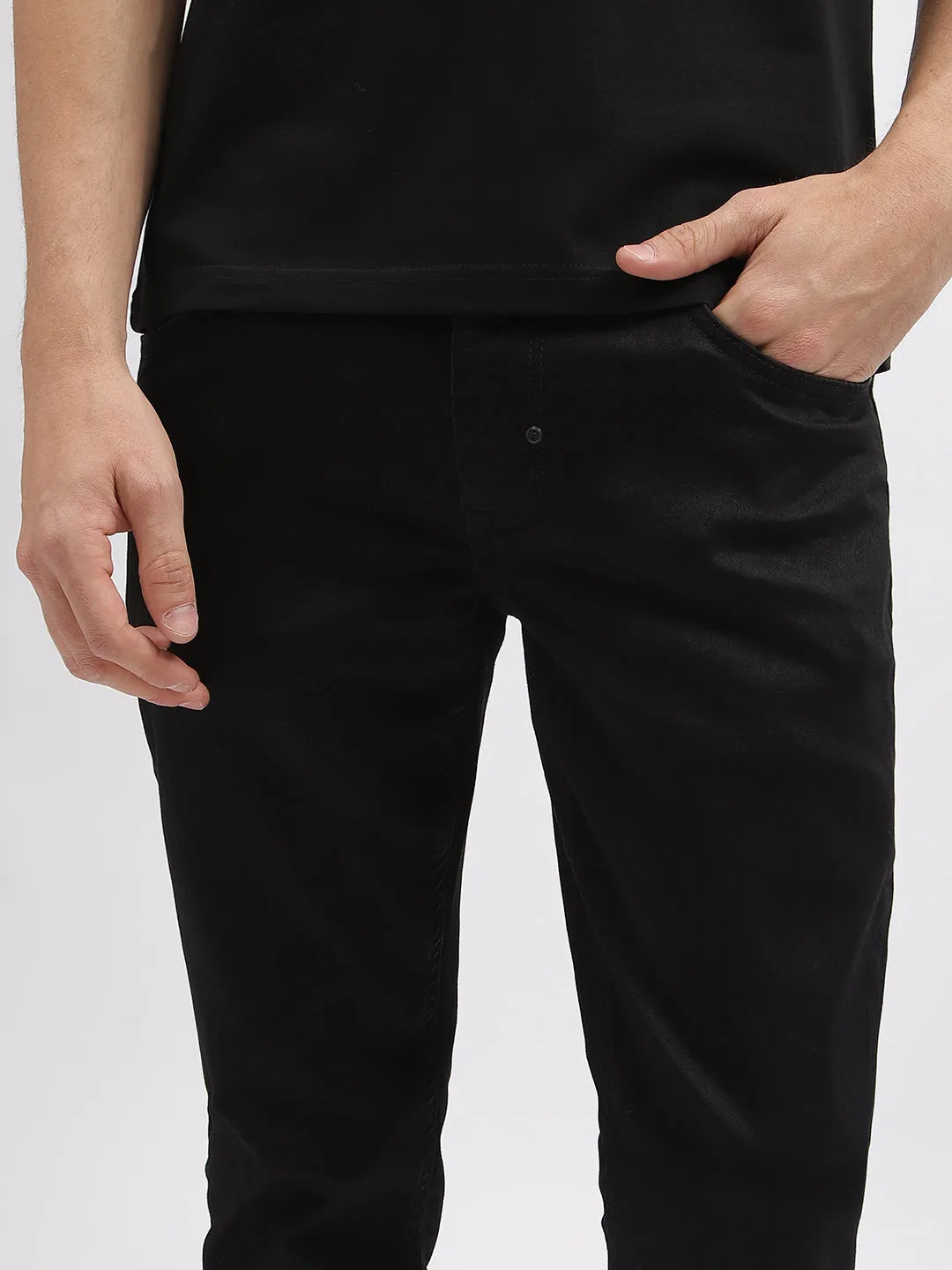 Antony Morato Men Black Solid Tapered Fit Mid-Rise Jeans