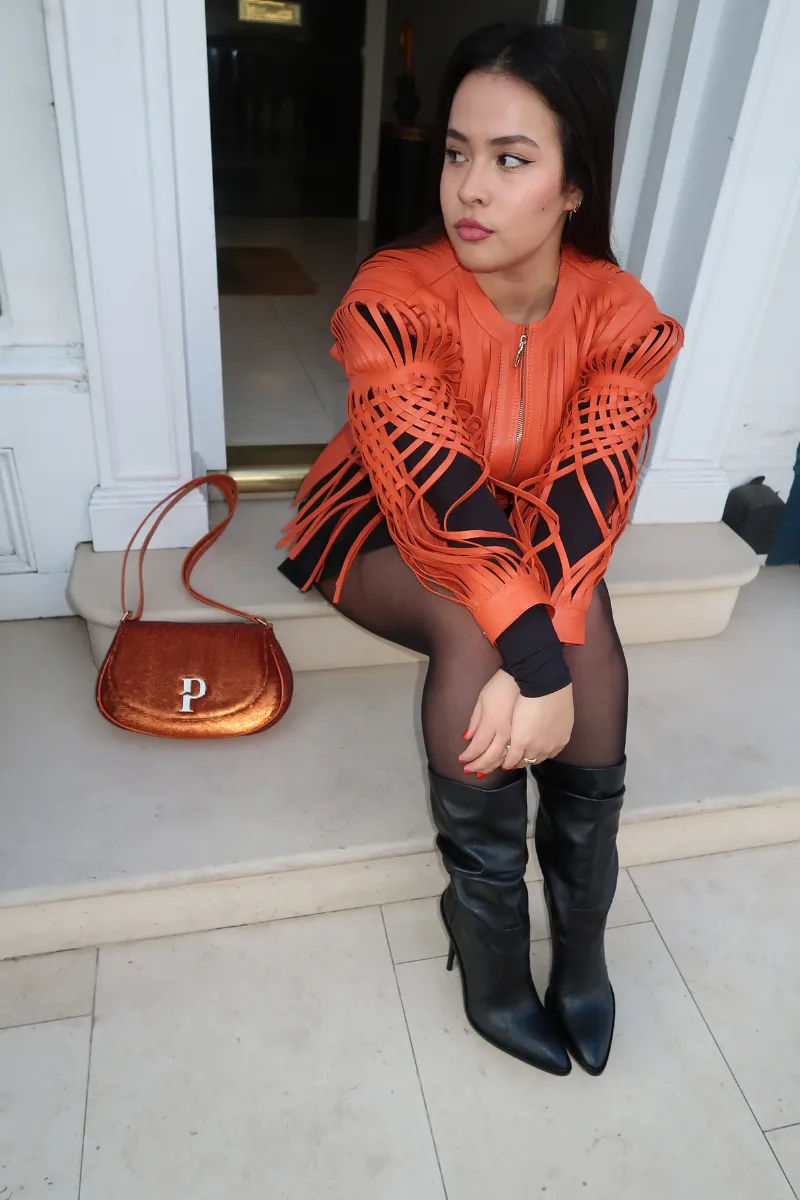 ATTALEA ORANGE LEATHER JACKET