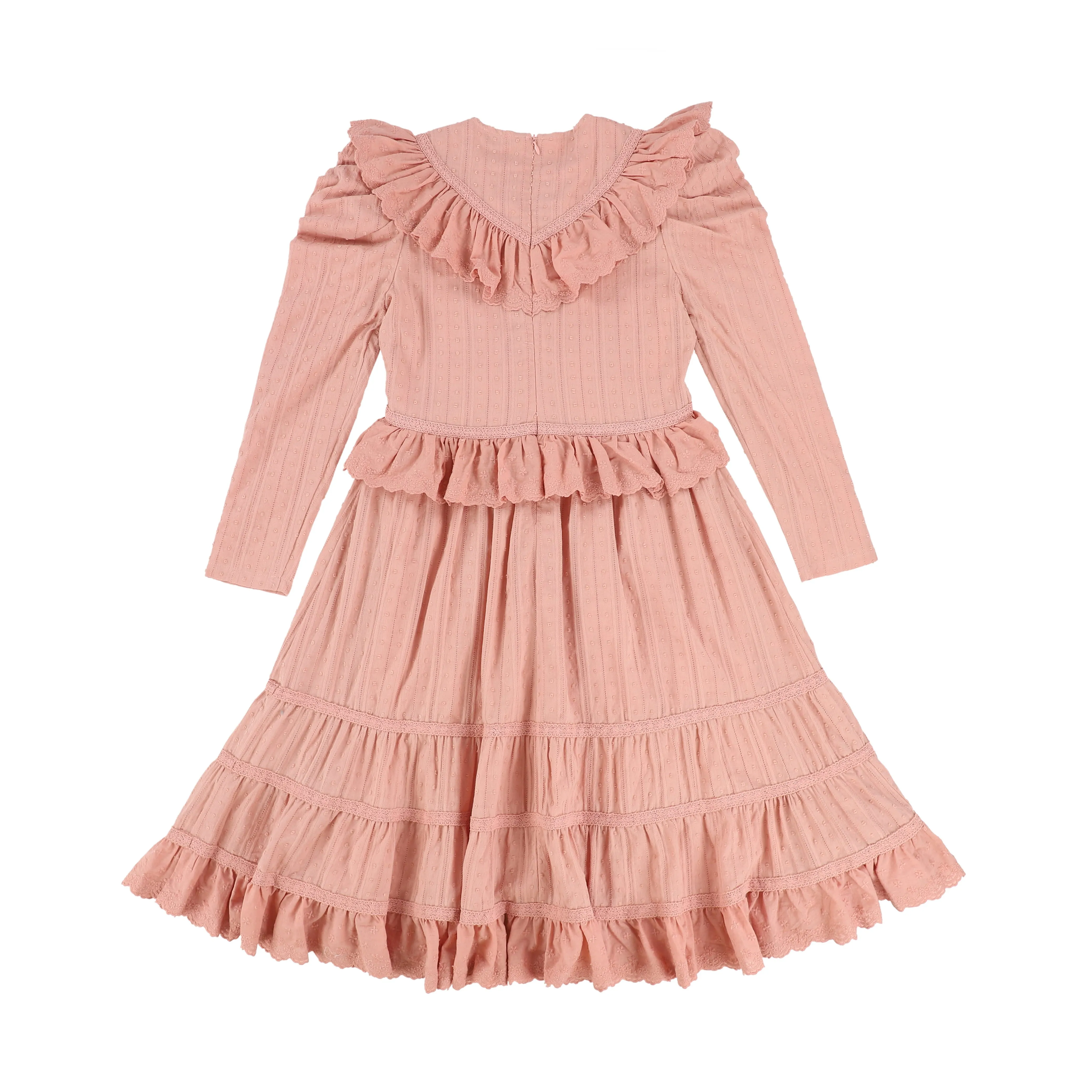 BAMBOO PINK EMBROIDERED LACE RUFFLE DRESS [Final Sale]