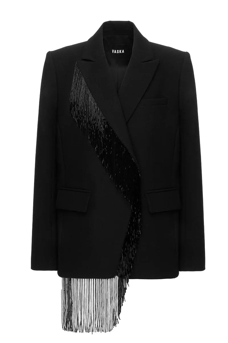 BEADED FRINGE BLACK JACKET