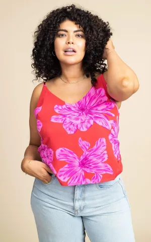 Birdie Cami in Pink on Red Bloom