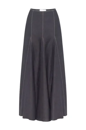 BLACK A-LINE ZIG-ZAG MAXI SKIRT