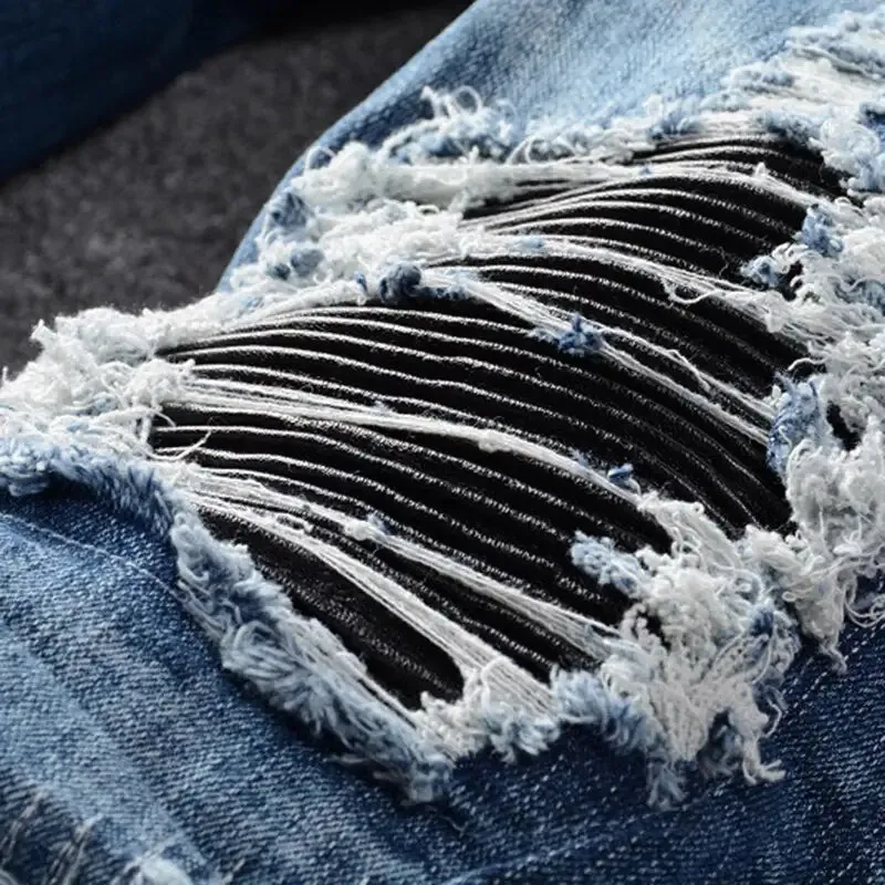 Blue Black Patch Ripped Jeans^