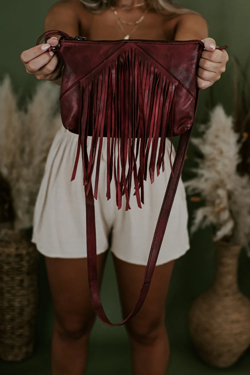 Boho Revival Fringe Crossbody , Burgundy