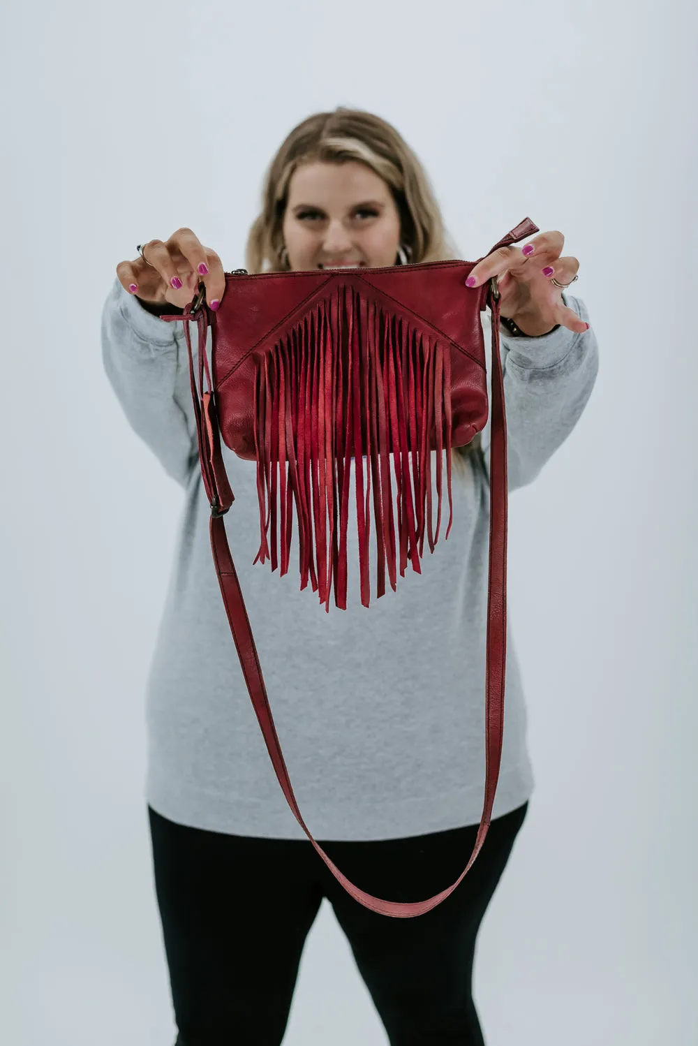 Boho Revival Fringe Crossbody , Burgundy