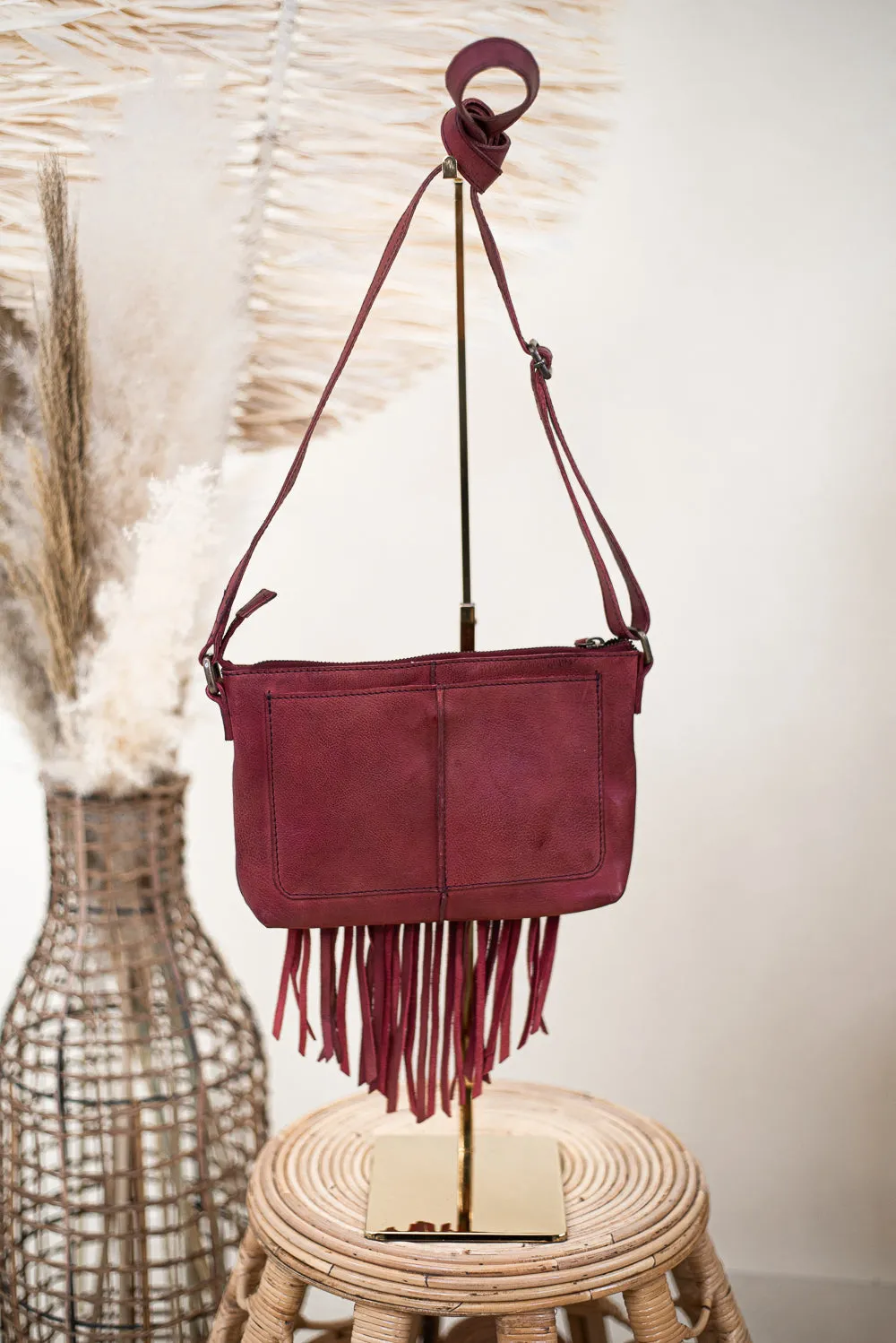 Boho Revival Fringe Crossbody , Burgundy