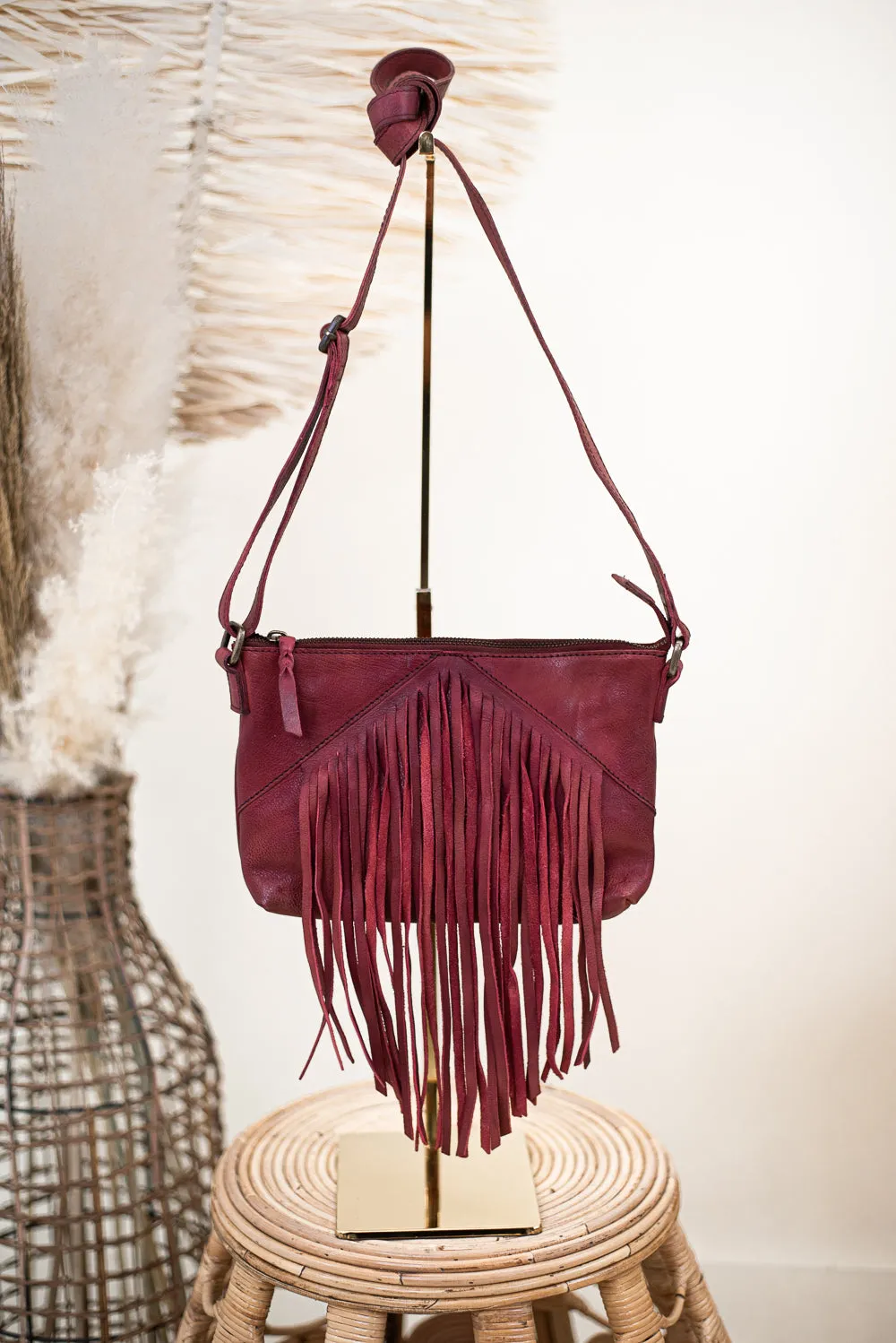 Boho Revival Fringe Crossbody , Burgundy