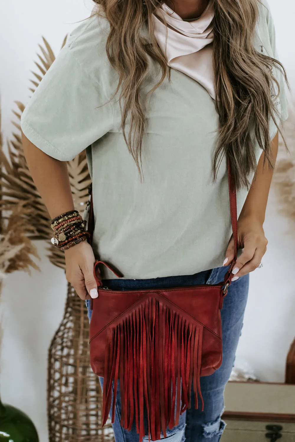 Boho Revival Fringe Crossbody , Burgundy