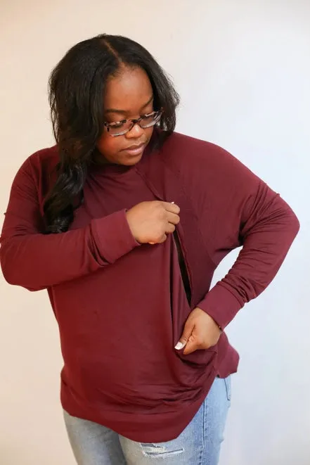 Burgundy Free Flowing Long Sleeve Nursing Top