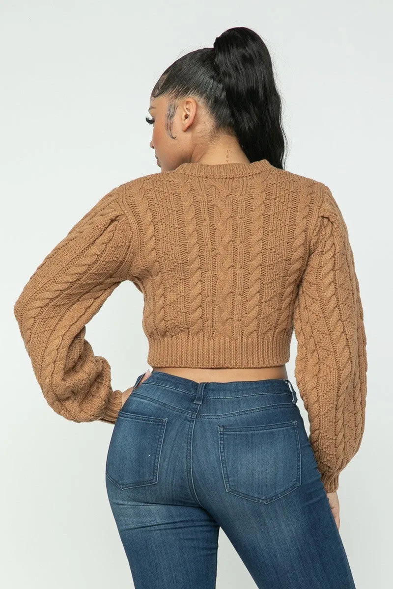 Cable Pullover Sweater Crop Top