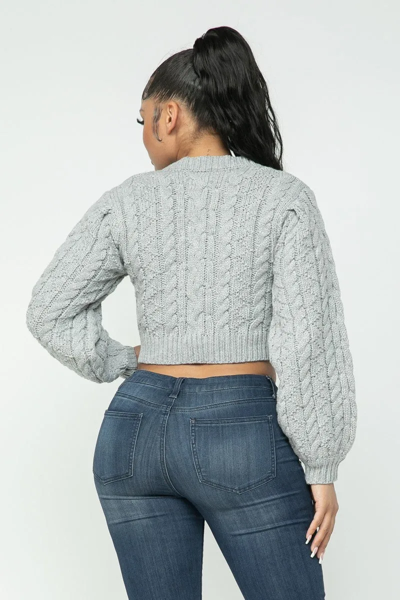 Cable Pullover Sweater Crop Top