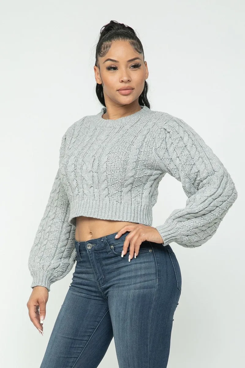 Cable Pullover Sweater Crop Top