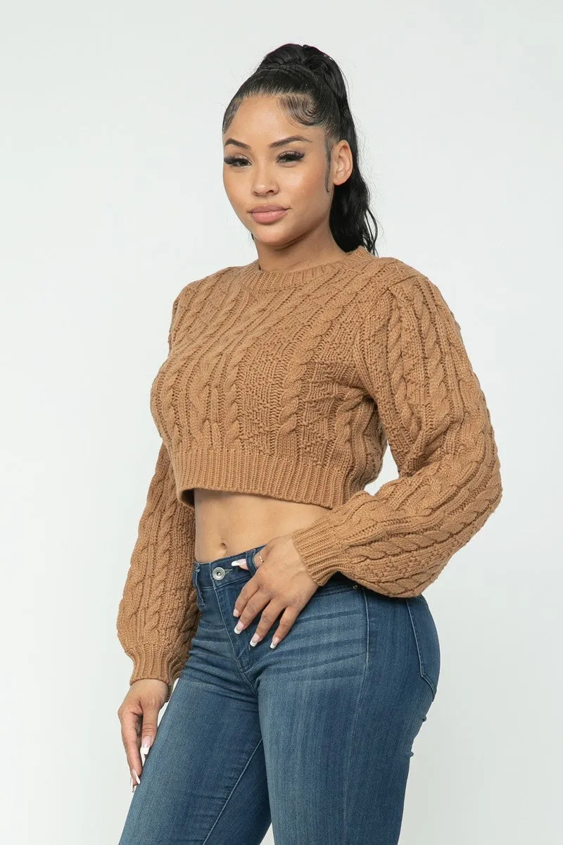 Cable Pullover Sweater Crop Top