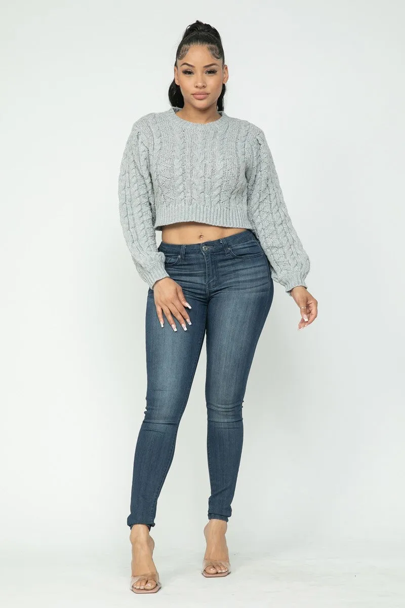 Cable Pullover Sweater Crop Top