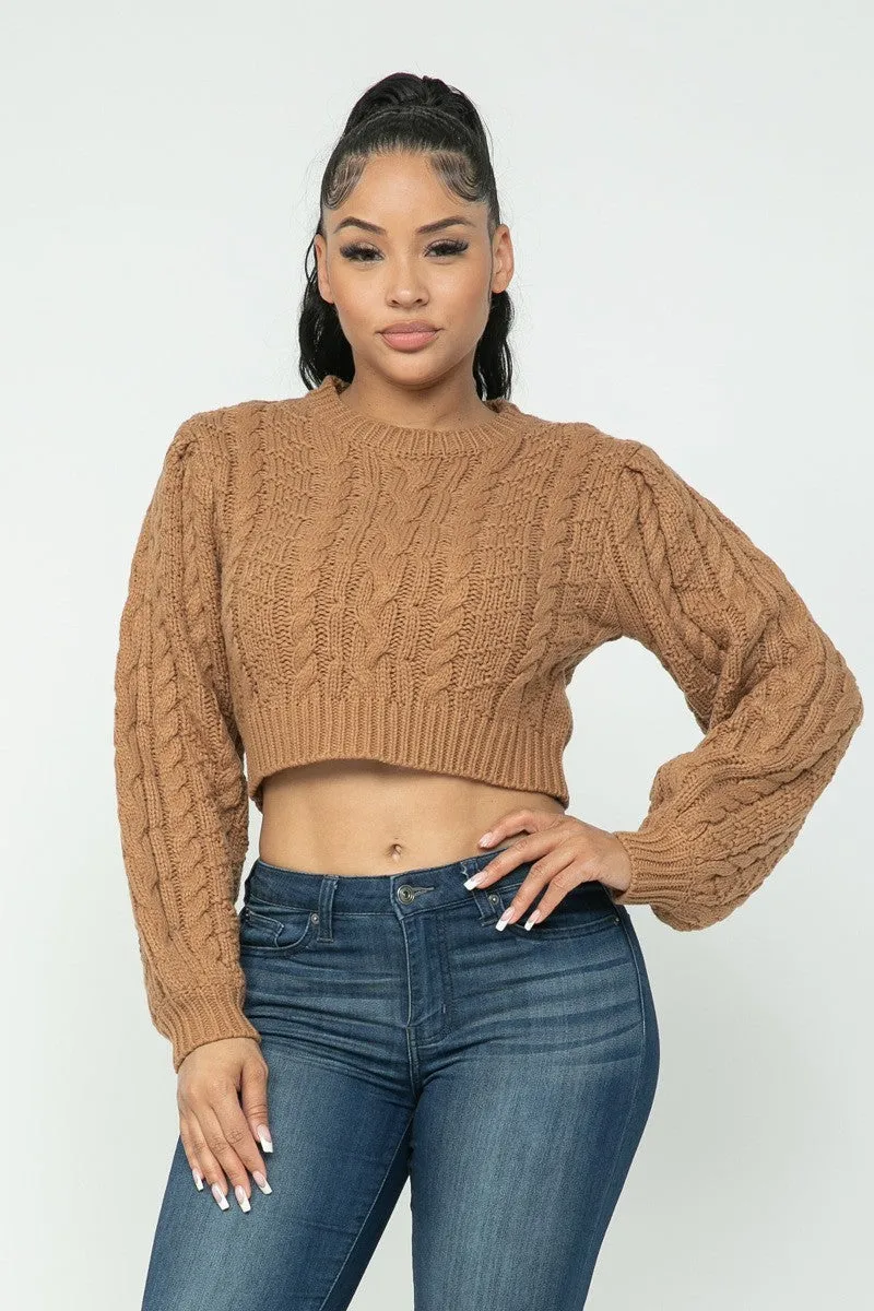 Cable Pullover Sweater Crop Top