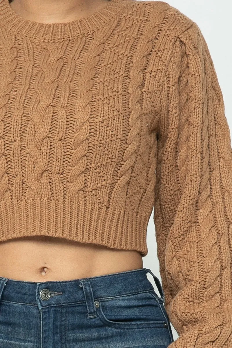 Cable Pullover Sweater Crop Top