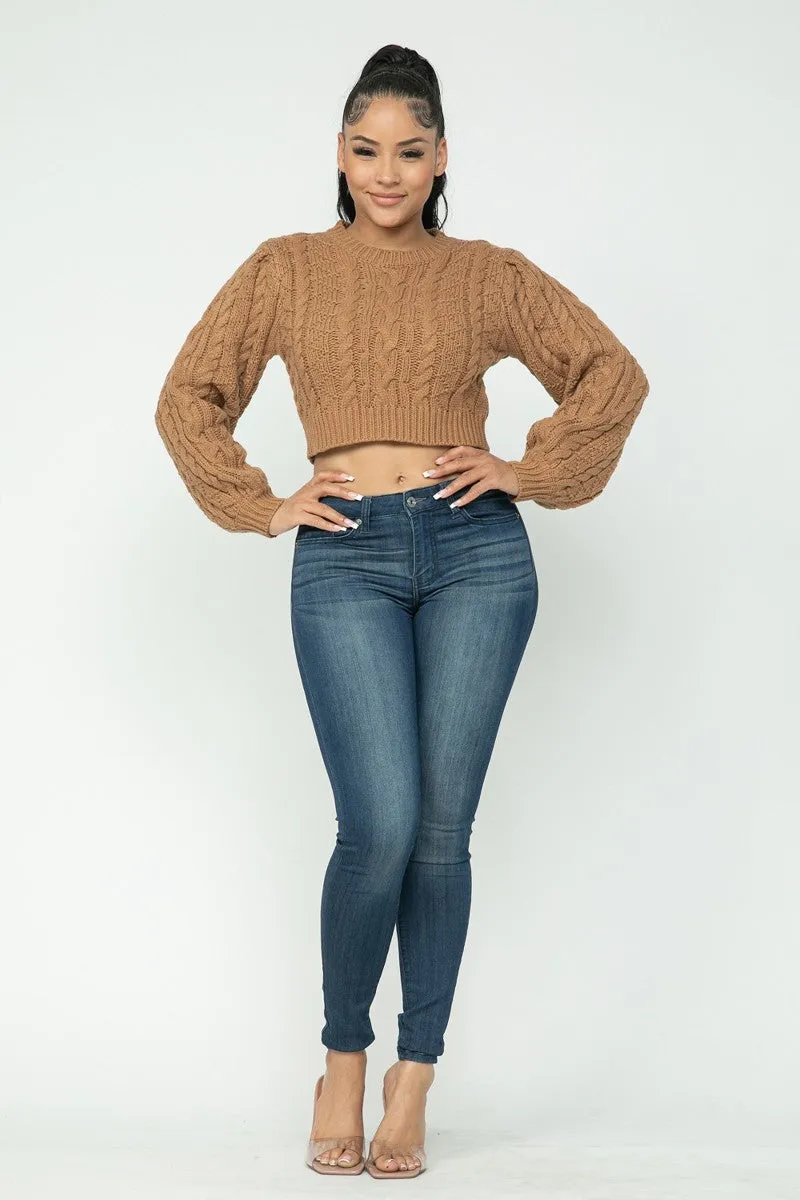 Cable Pullover Sweater Crop Top