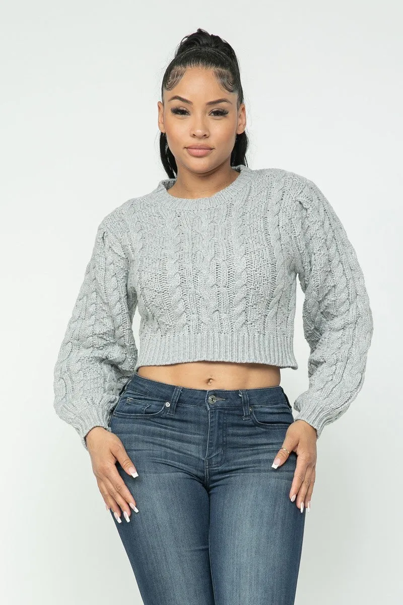 Cable Pullover Sweater Crop Top