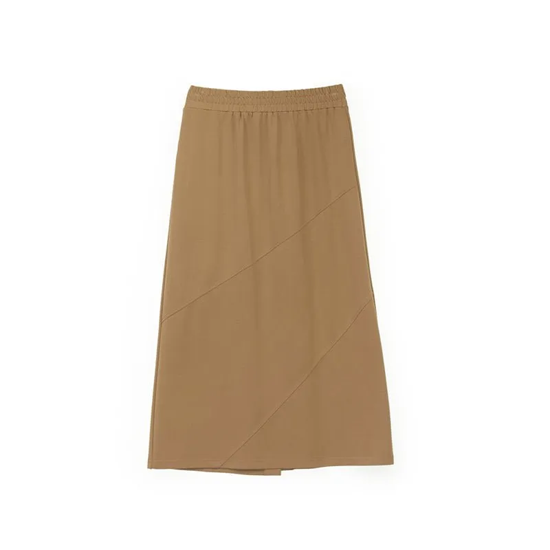 Camel Split Elastic Waist Maxi Skirt