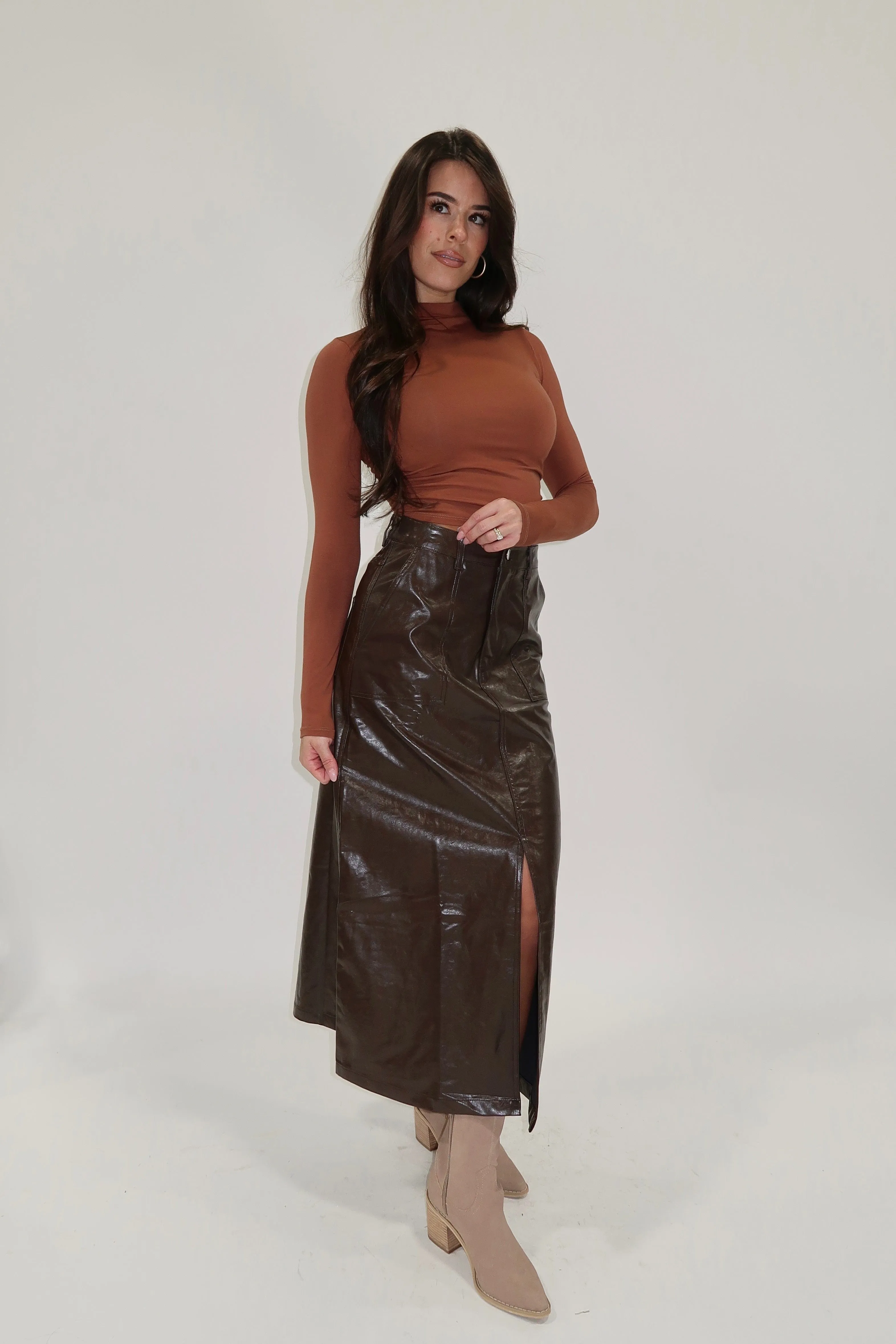 Chocolate Faux Leather Skirt