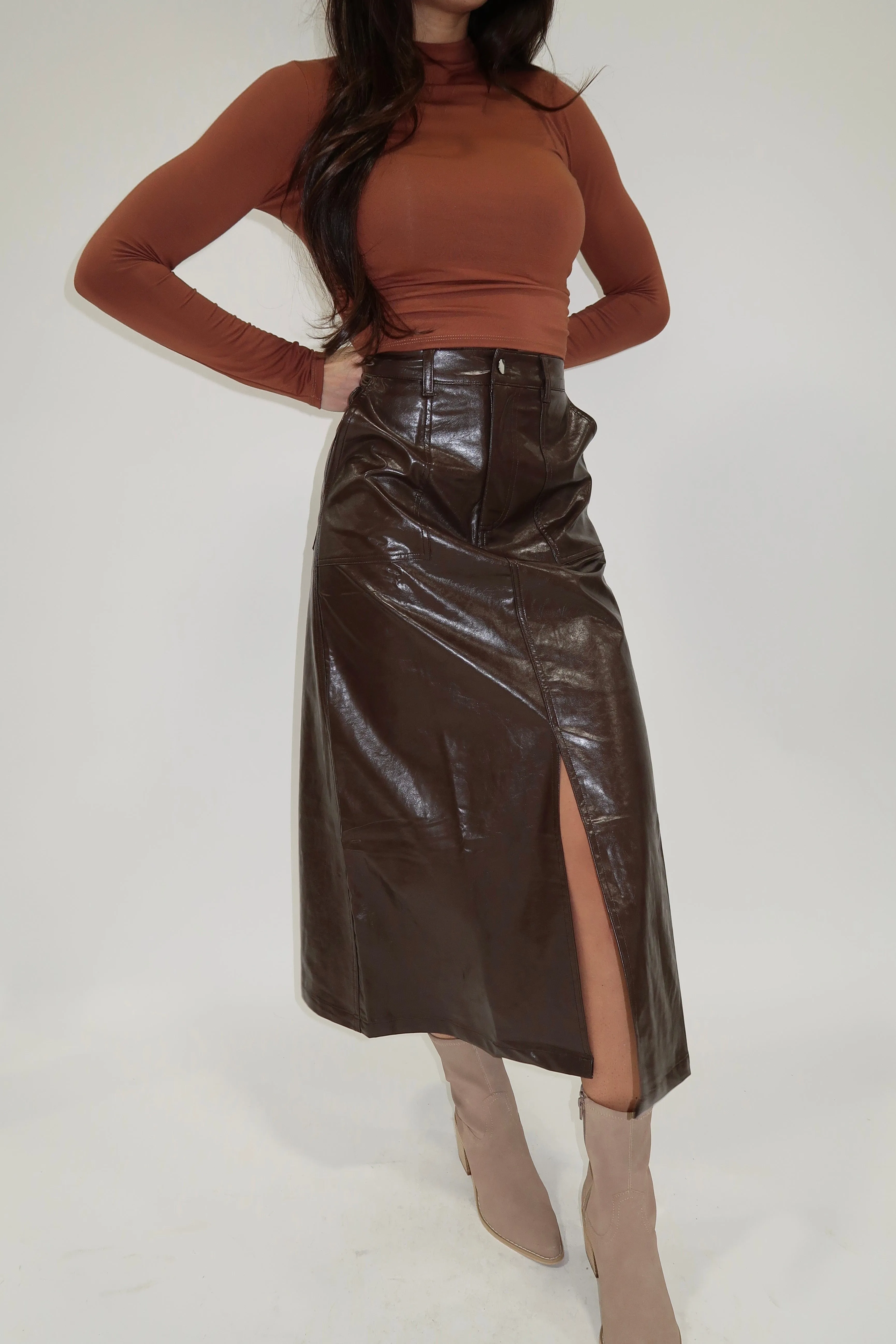 Chocolate Faux Leather Skirt