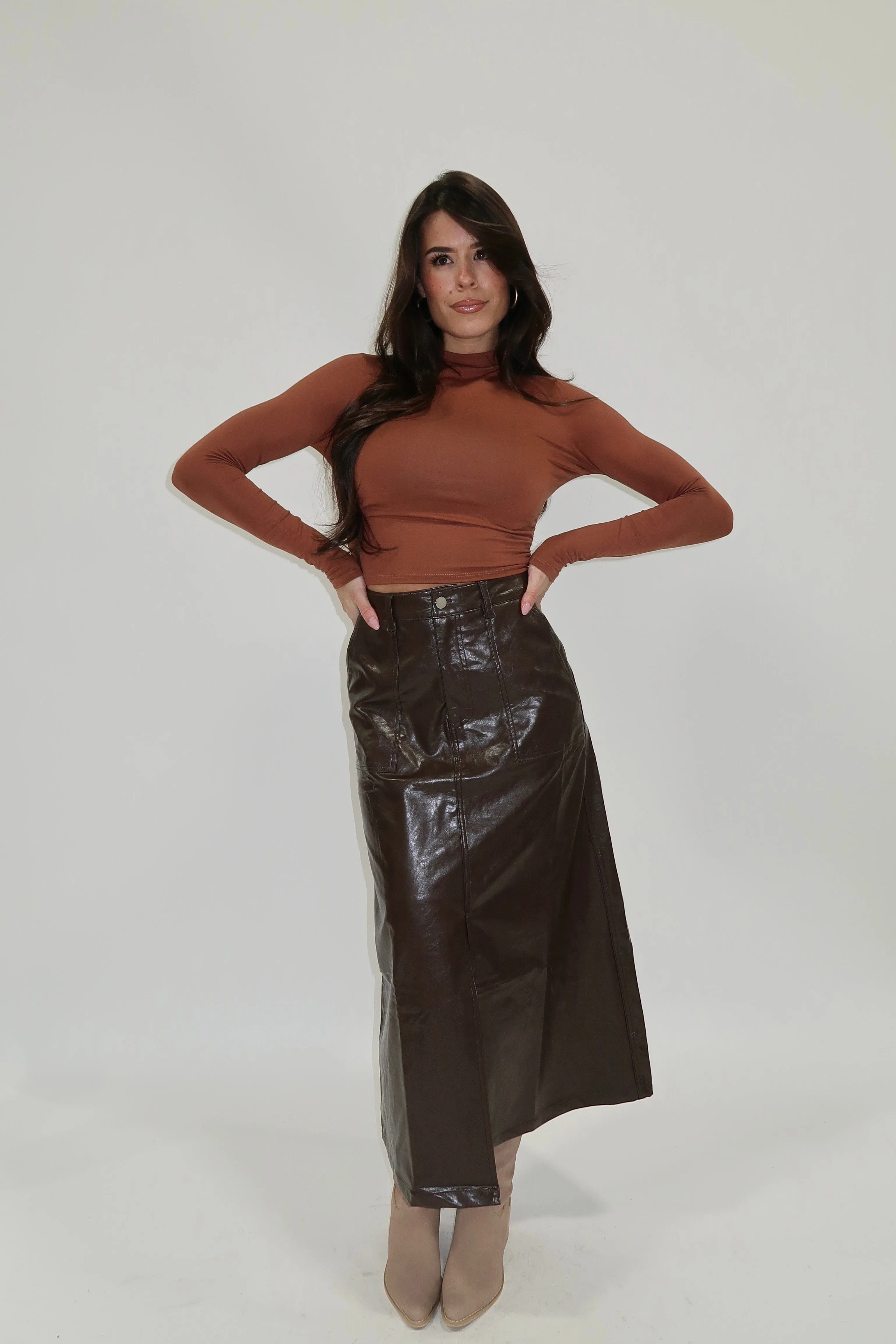 Chocolate Faux Leather Skirt