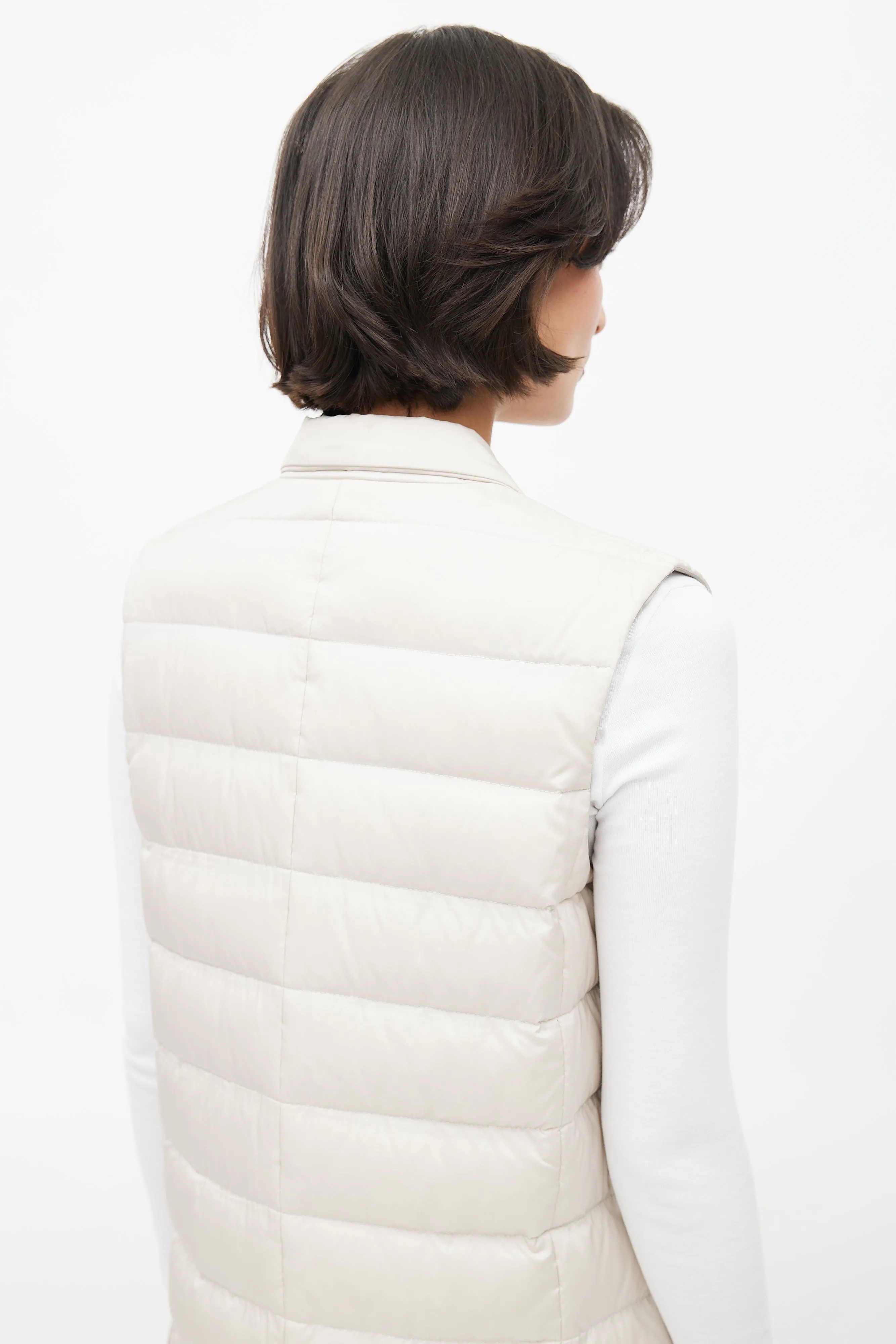 Cream Silk Puffer Long Vest