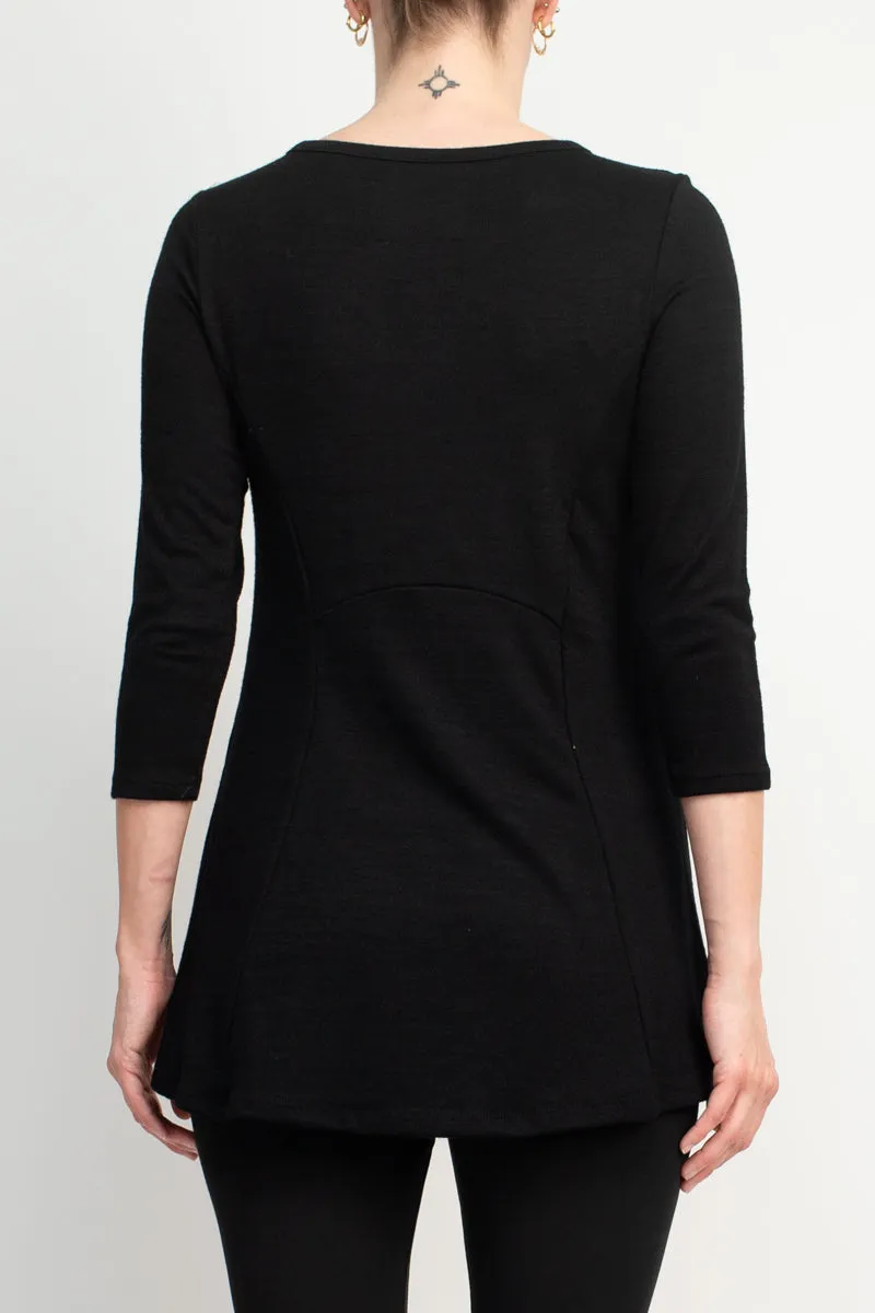 Cupio Scoop Neck 3/4 Sleeve Solid Knit Top