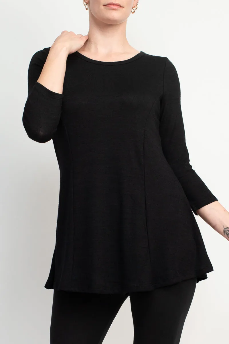 Cupio Scoop Neck 3/4 Sleeve Solid Knit Top