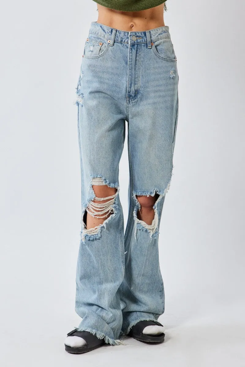 Denim Jeans Wide Leg Destroyed