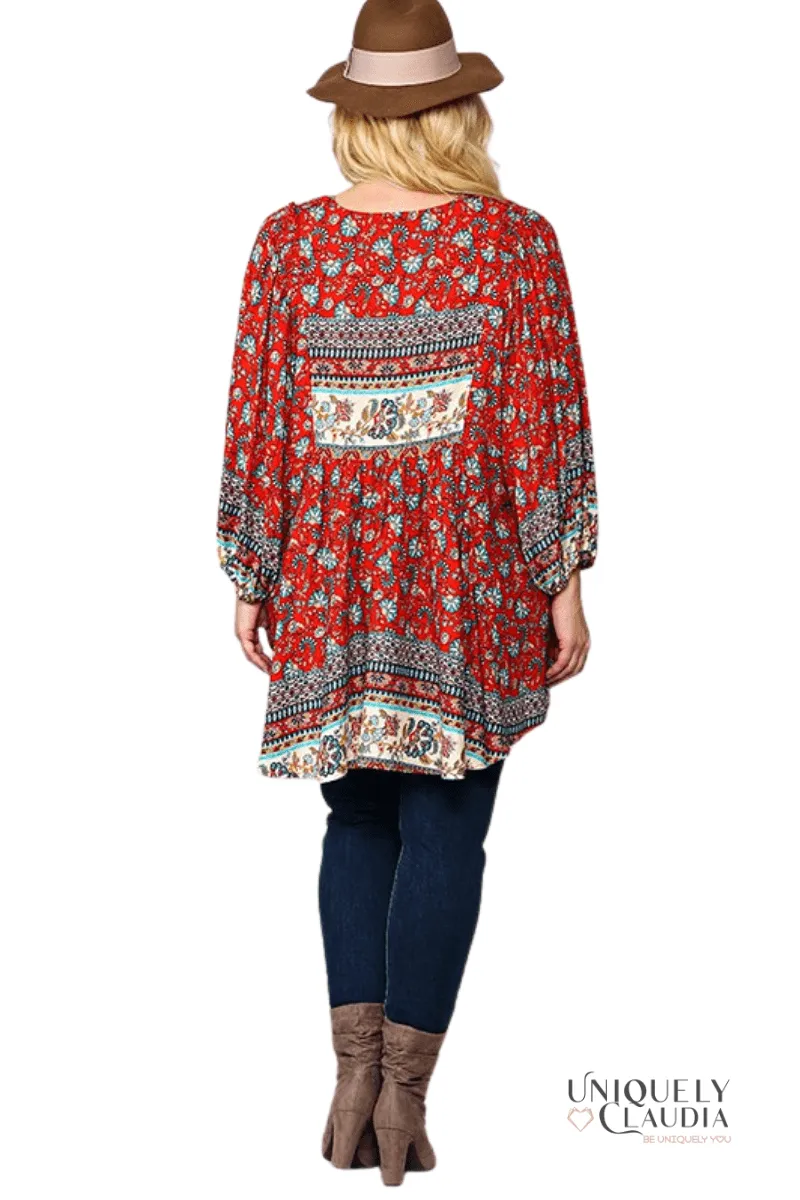 EDGY PLUS: Amirah Crimson Mix Tunic