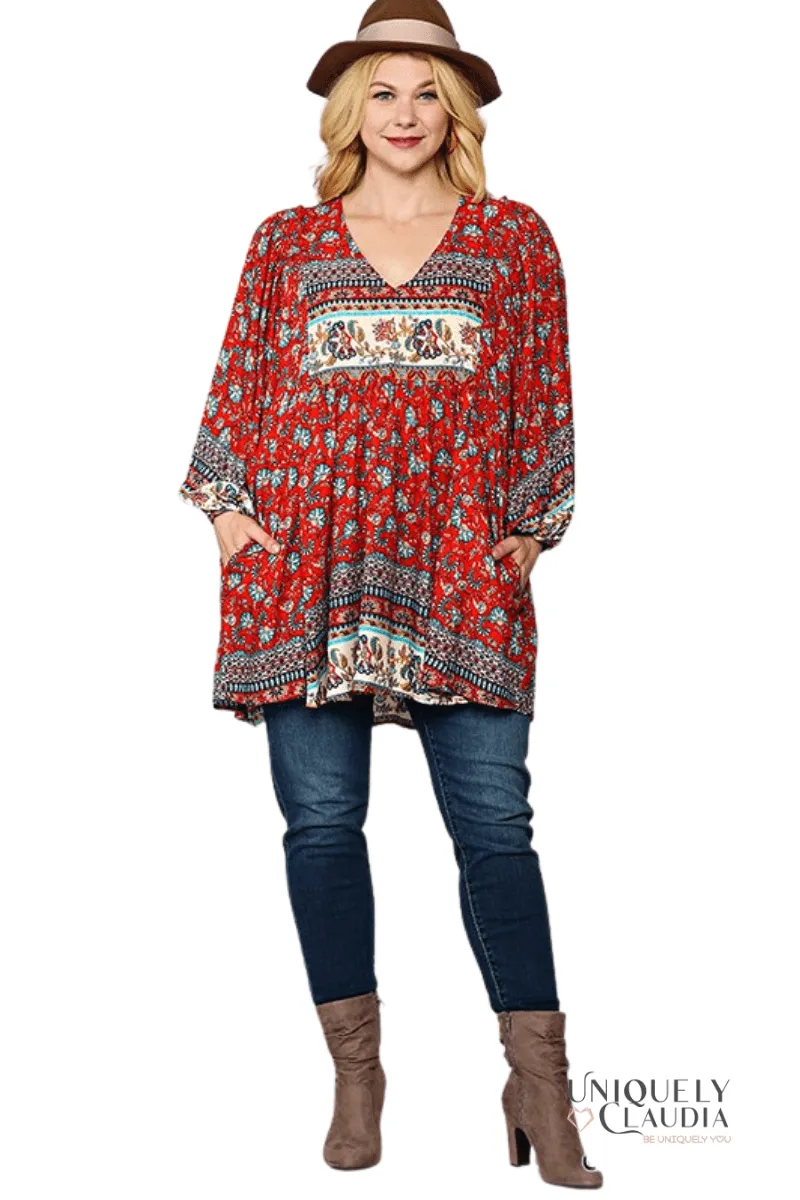 EDGY PLUS: Amirah Crimson Mix Tunic