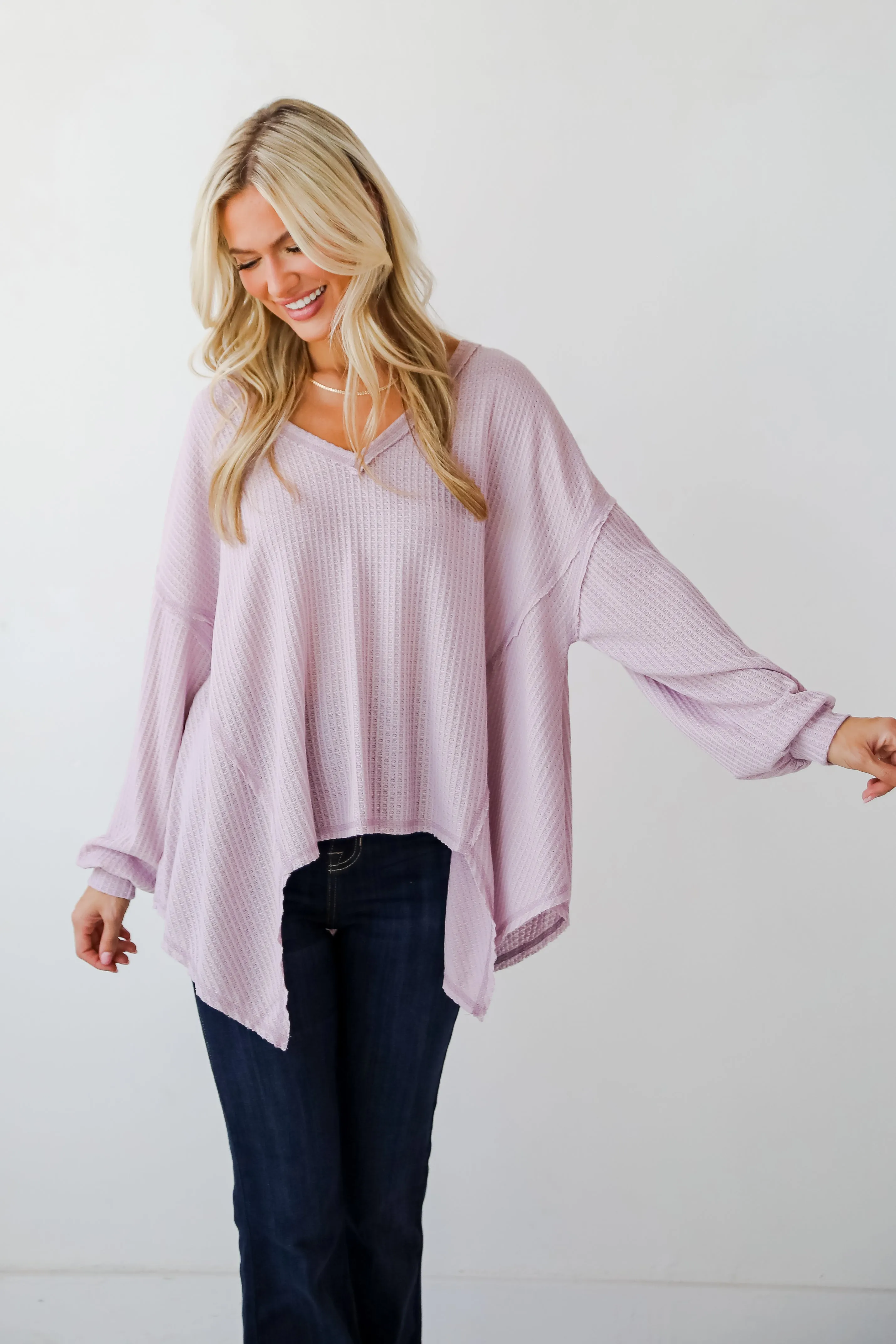 Effortless Looks Lavender Waffle Knit Top - DOORBUSTER