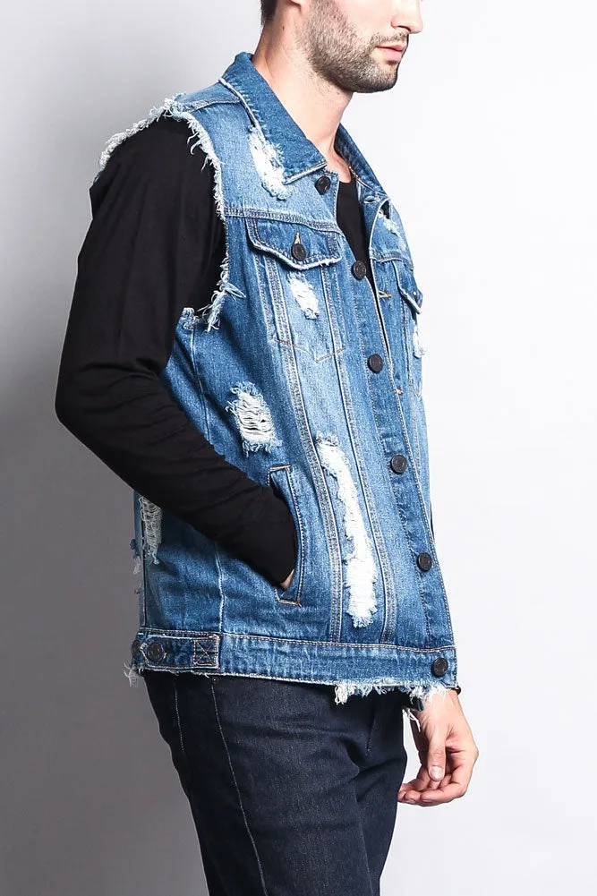 Essential Distressed Denim Vest