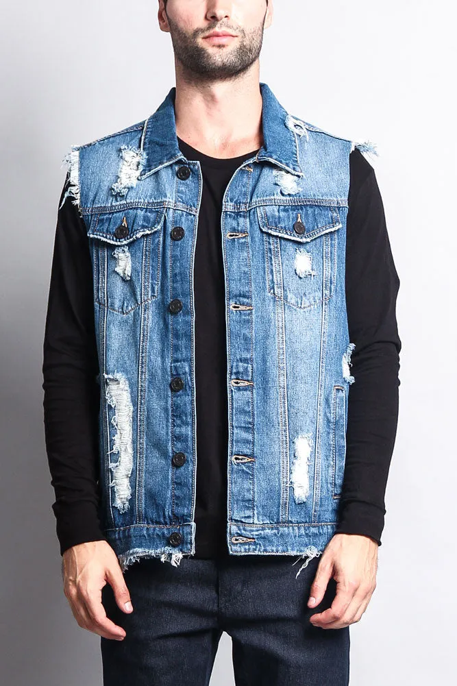 Essential Distressed Denim Vest