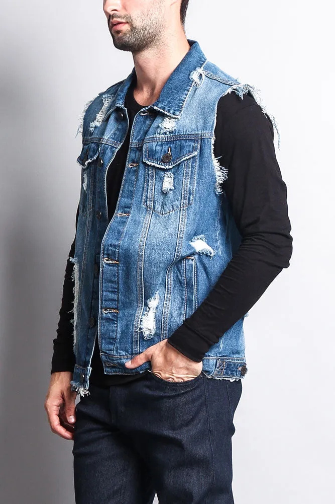 Essential Distressed Denim Vest