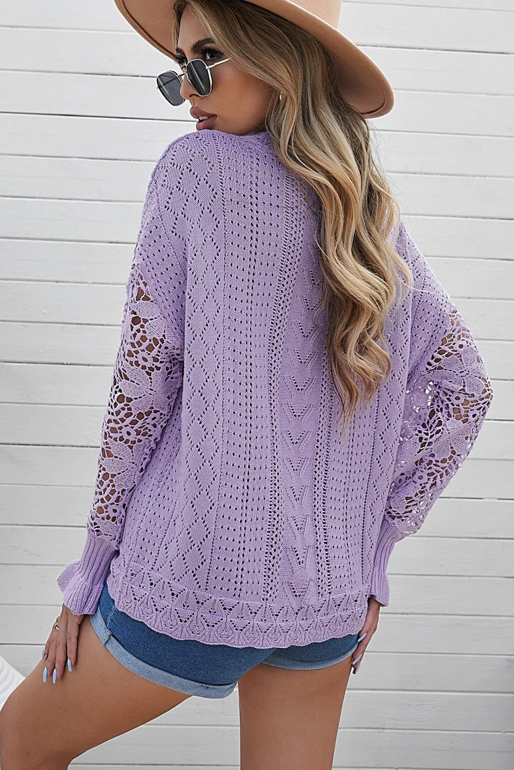 Fashion Sweater Women's Casual Openwork Lantern Sleeve Dropped Shoulder Sweater