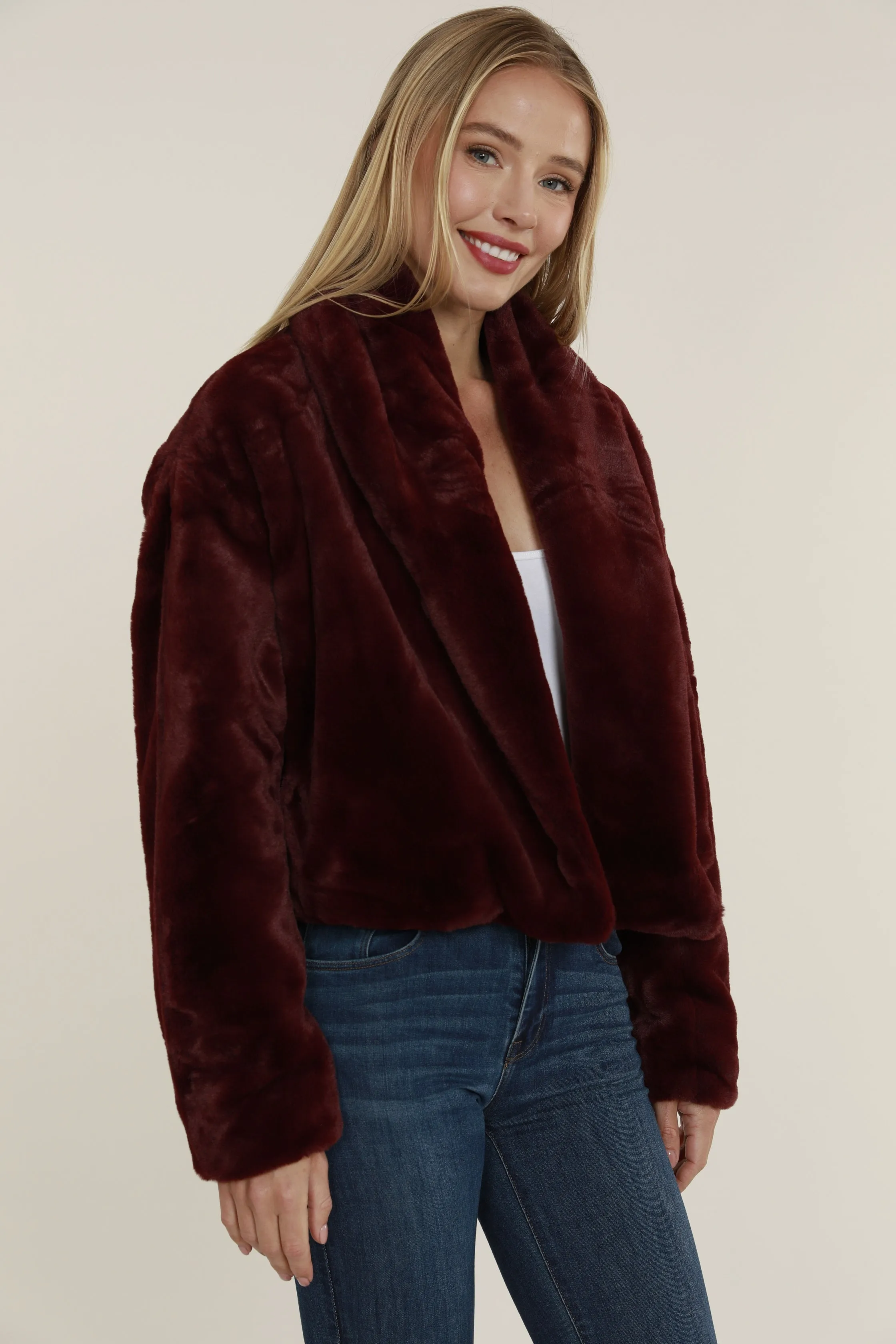 Faux Fur Shawl Collar Jacket