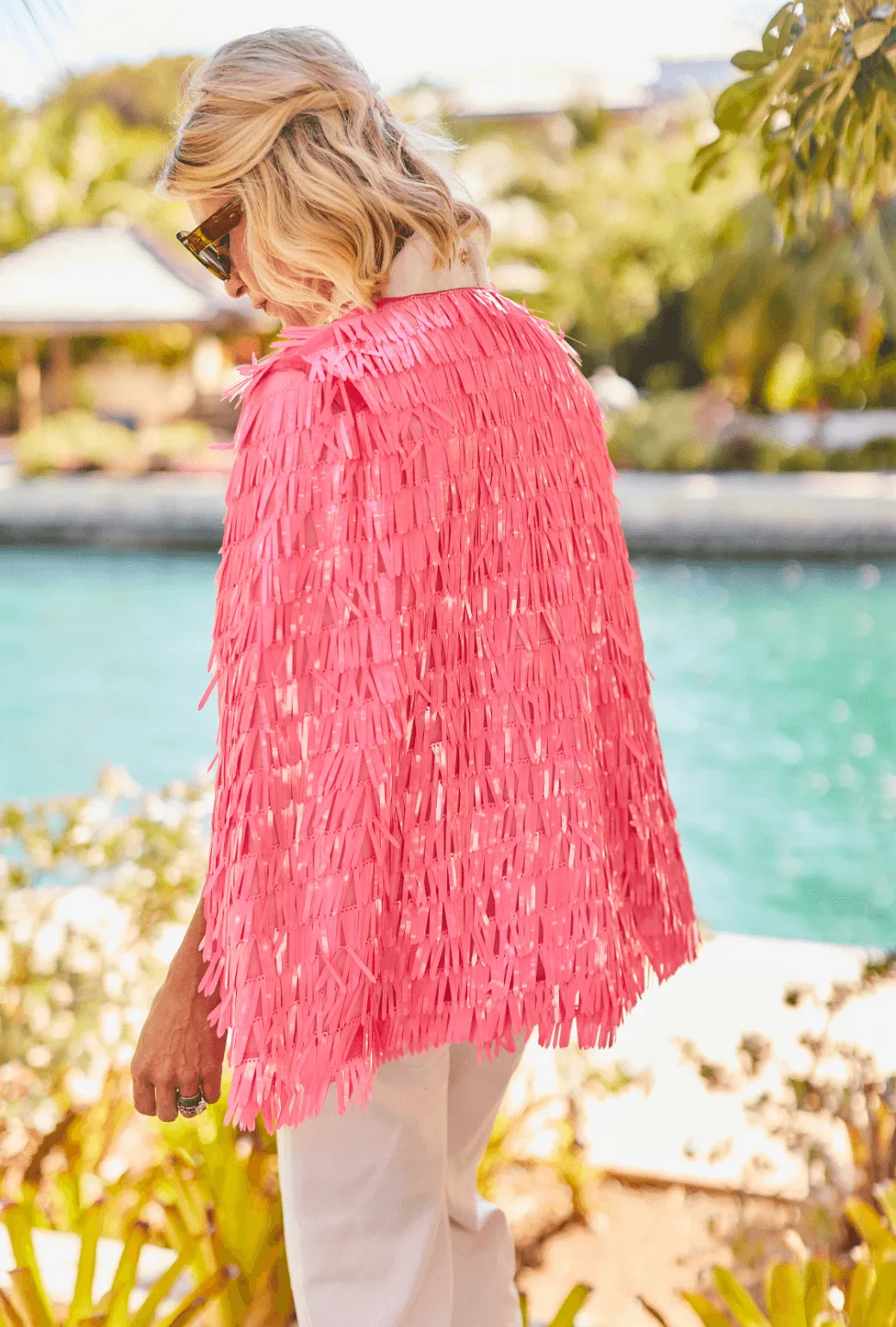 Flapper Sequin Capelet - Neon Pink