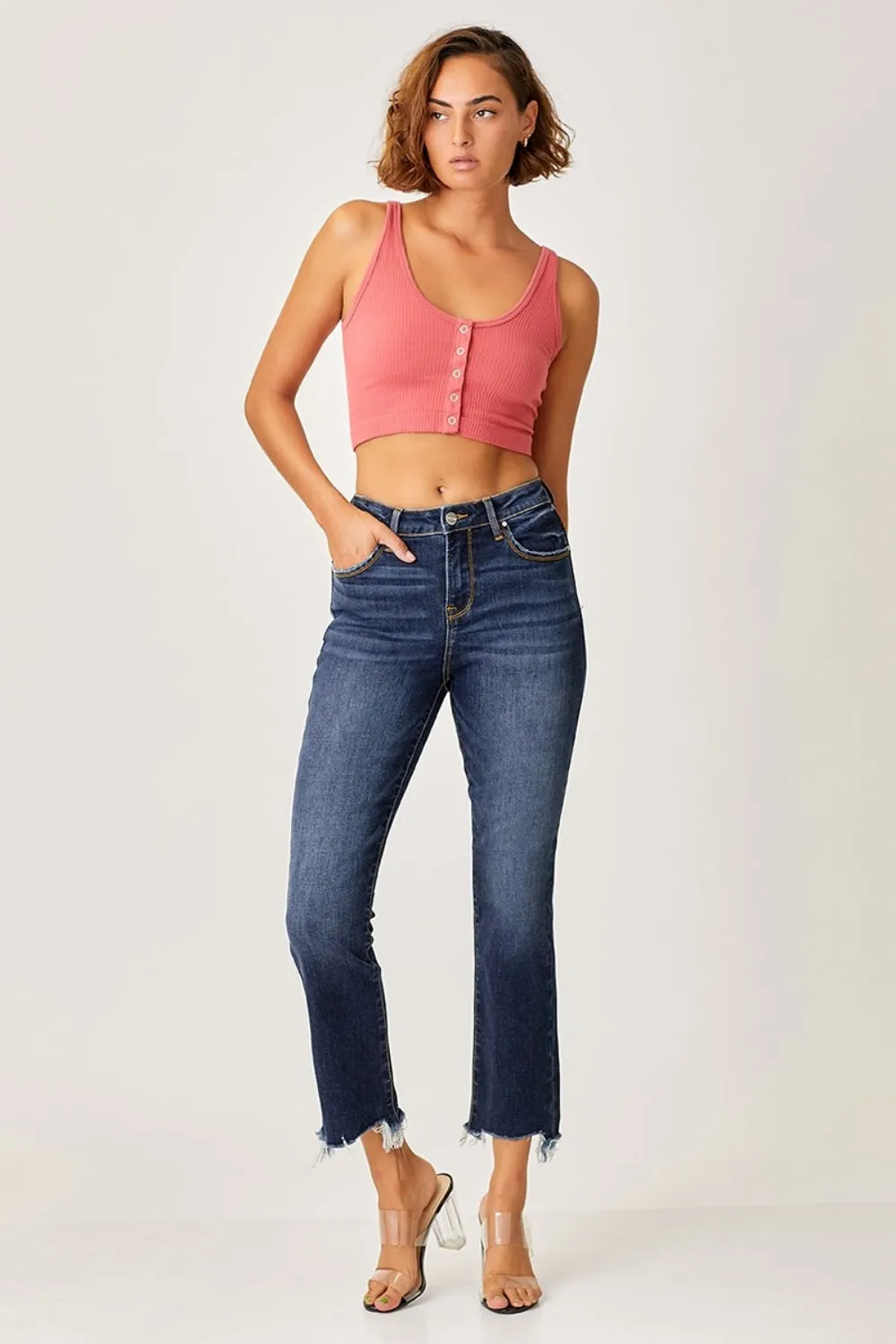 Full Size Frayed Hem Cropped Straight Jeans