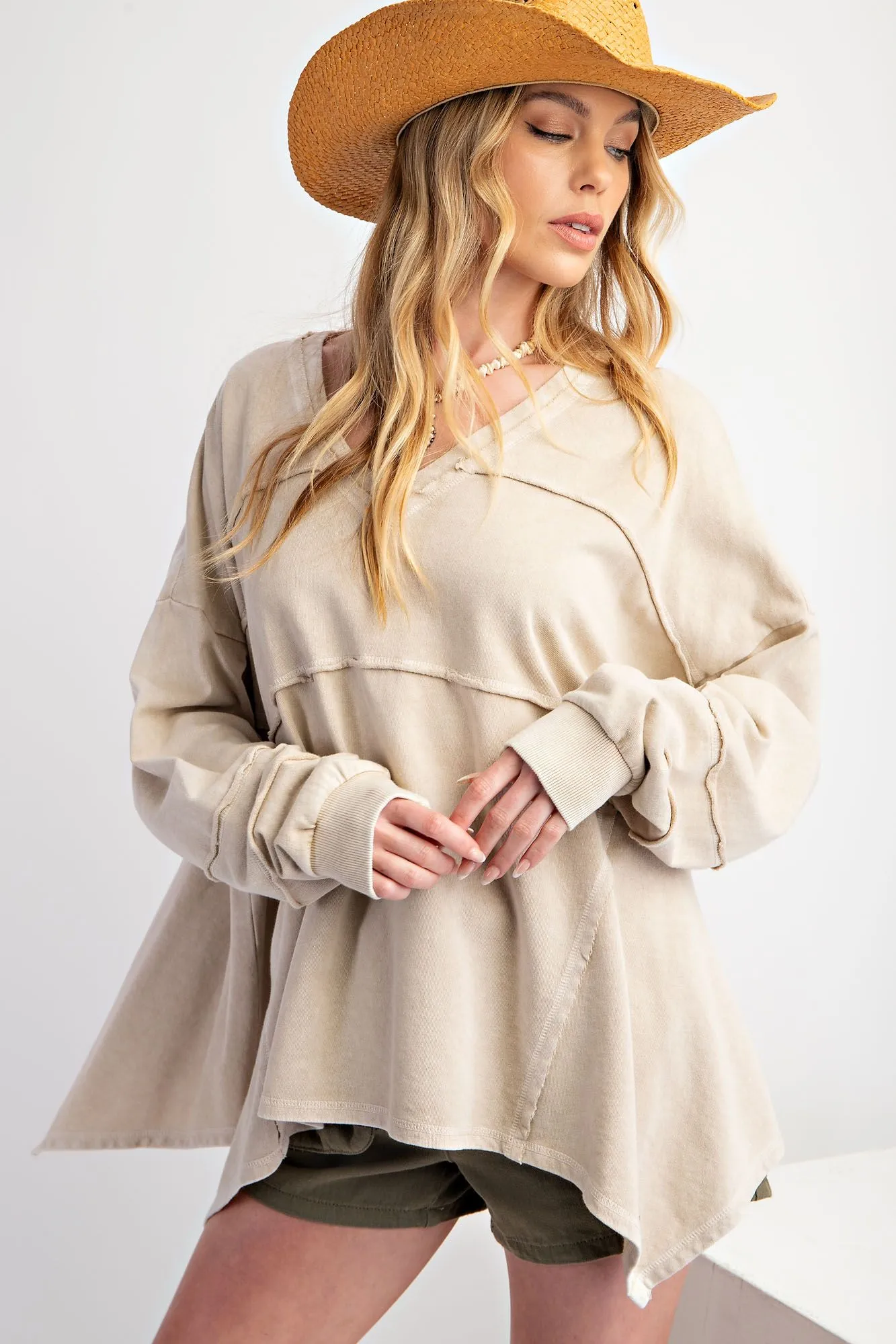 Gabby Oversized Sweater Top - Khaki