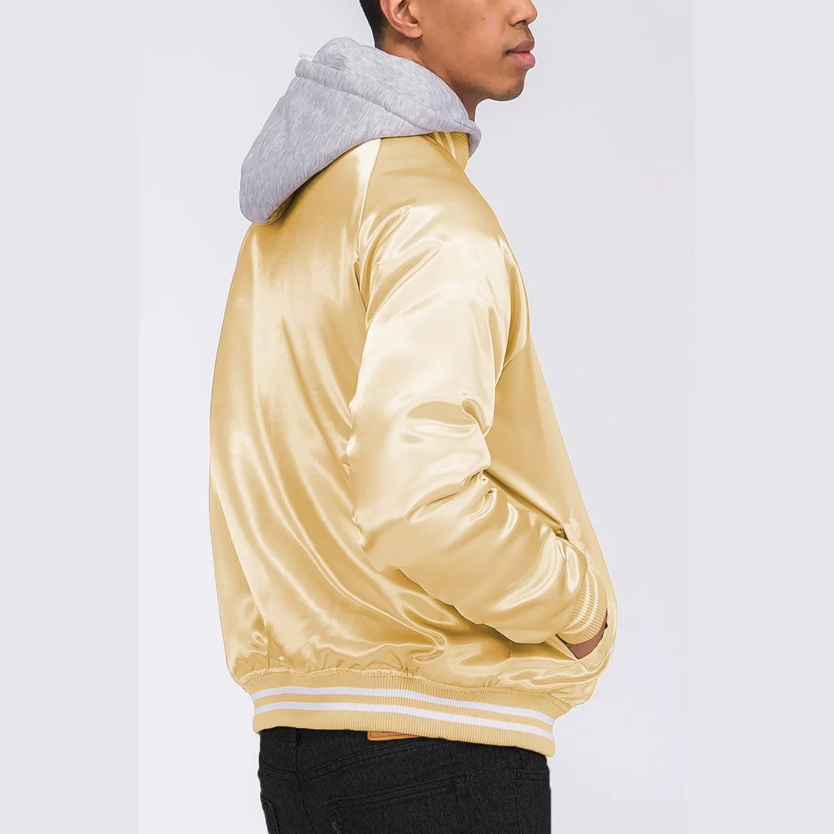 Gold Satin Hooded Varsity Jacket