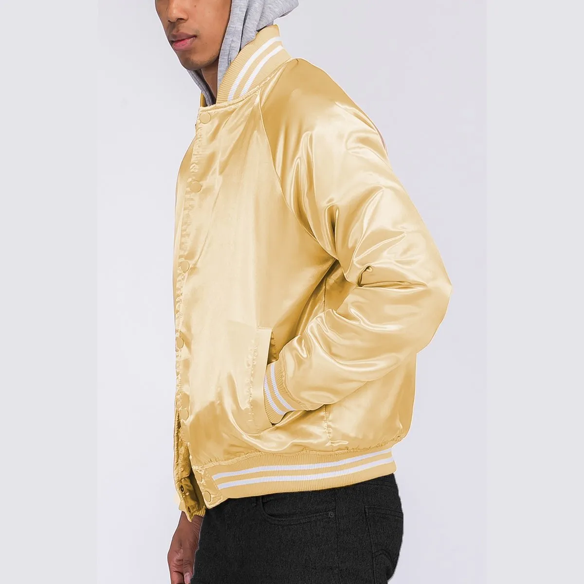 Gold Satin Hooded Varsity Jacket