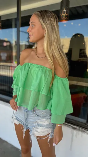 Green Off The Shoulder Ruffled Top