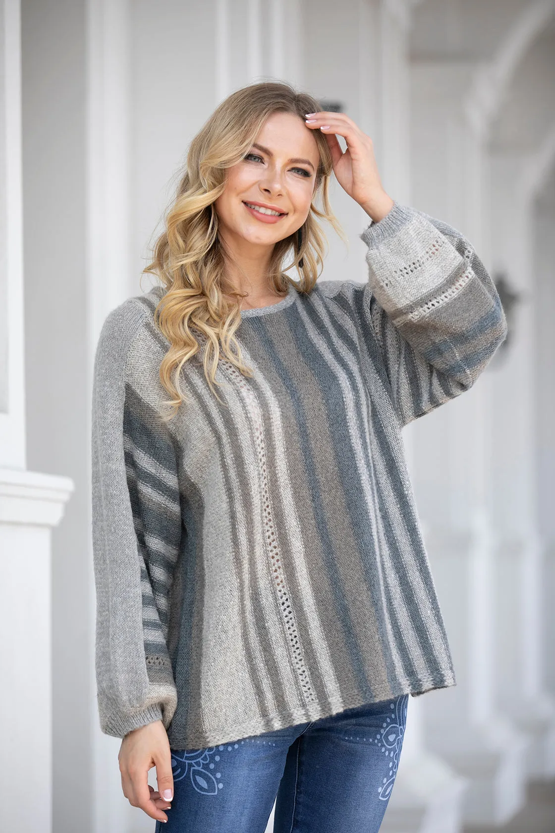 Grey Striped Knitted Sweater